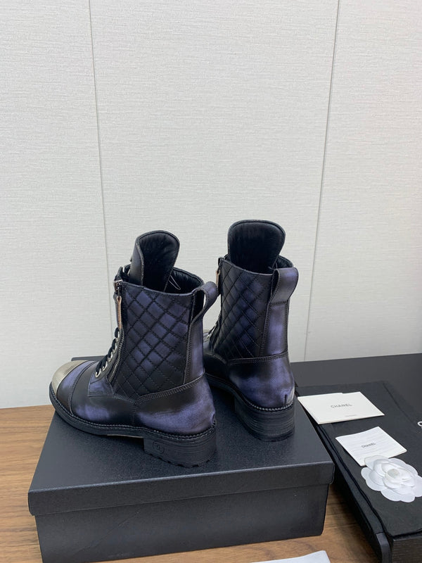 CC Short Boots Purple Black Yellow Cowhide