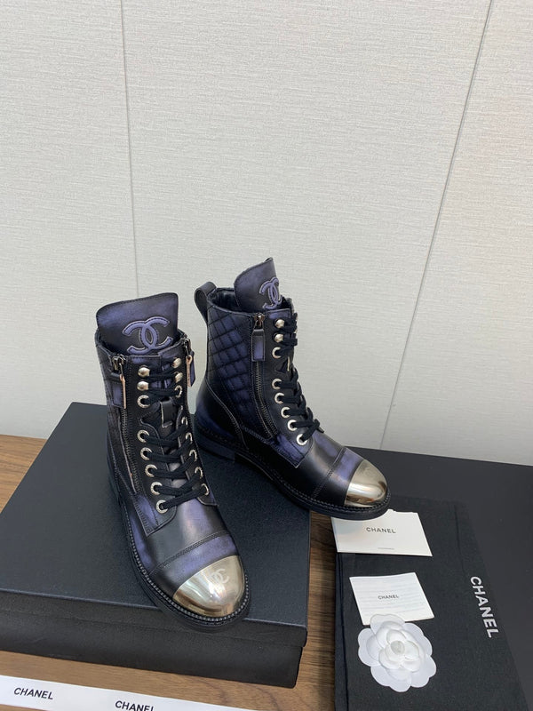 CC Short Boots Purple Black Yellow Cowhide