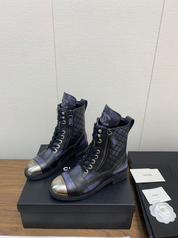 CC Short Boots Purple Black Yellow Cowhide