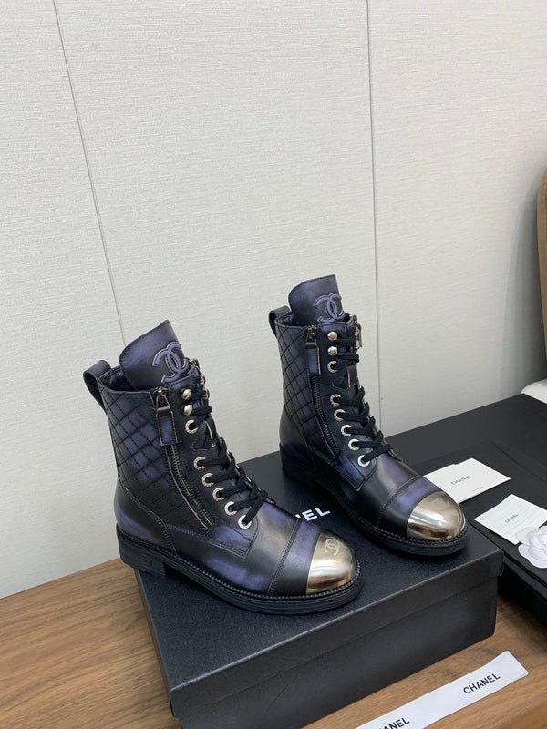 CC Short Boots Purple Black Yellow Cowhide