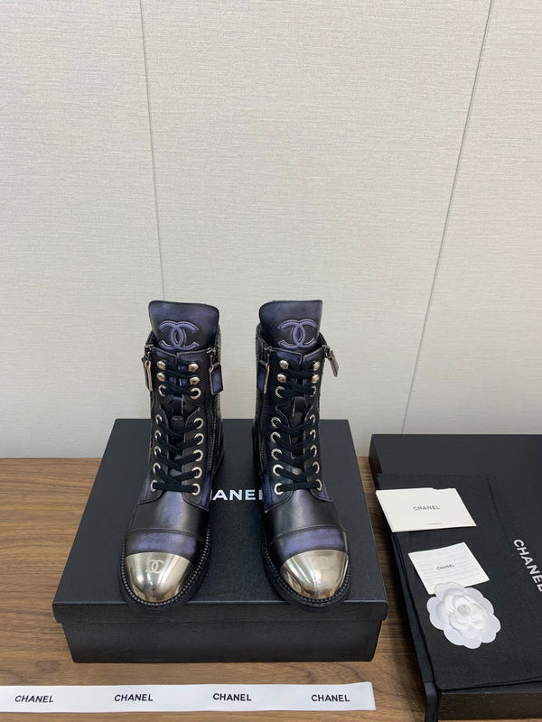 CC Short Boots Purple Black Yellow Cowhide