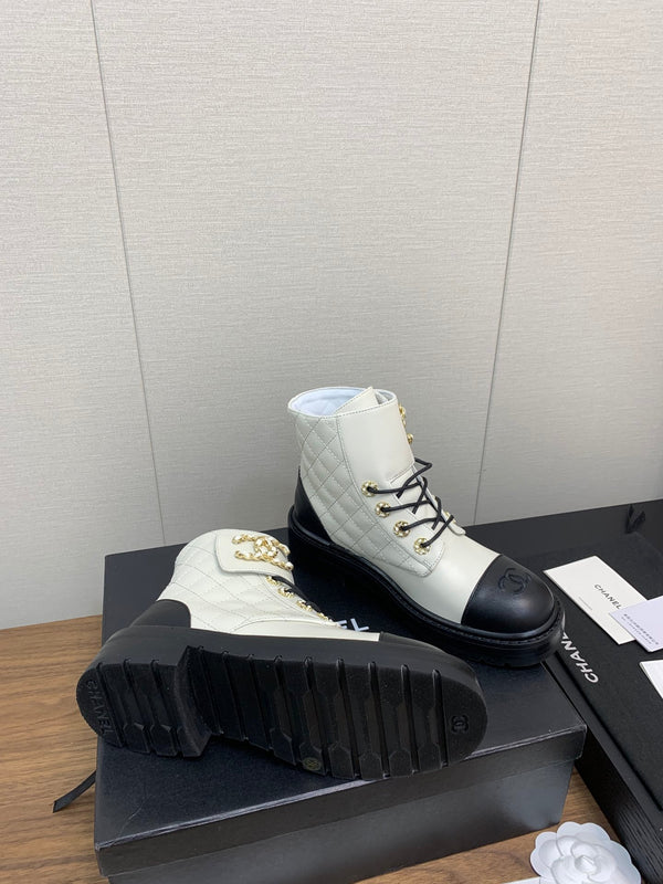 CC Ankle Boots White Mix Black Cowhide