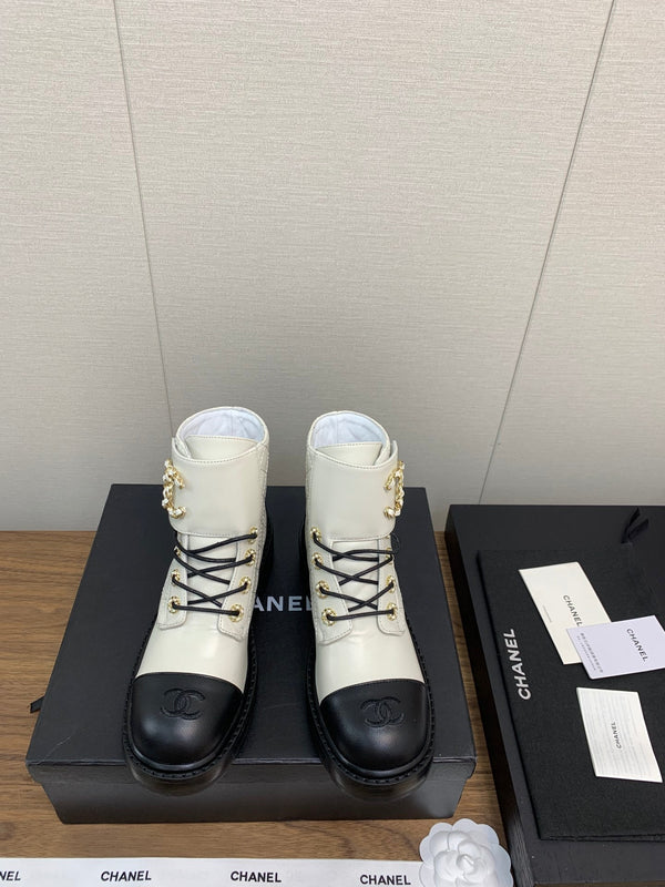 CC Ankle Boots White Mix Black Cowhide