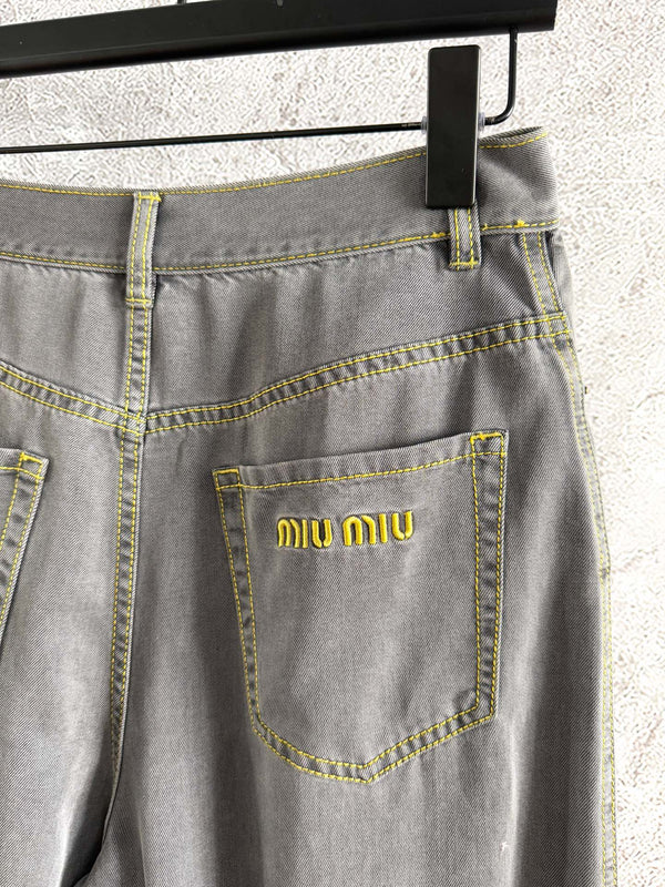 Miu Miu Jeans Grigio Cotone