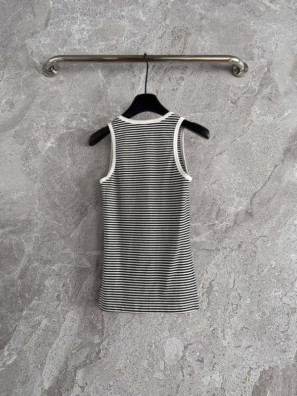 YSL Striped Vest Black mix White Cotton Polyester