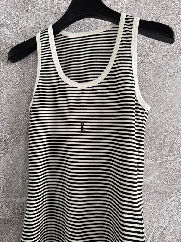 YSL Striped Vest Black mix White Cotton Polyester