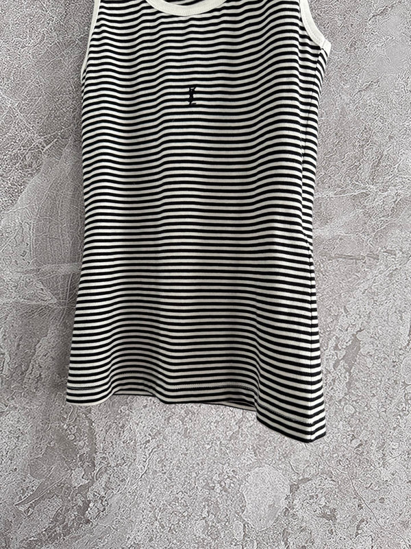 YSL Striped Vest Black mix White Cotton Polyester