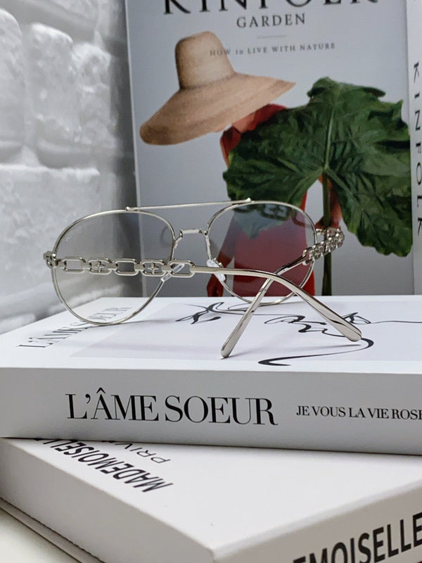 OCCHIALI DA SOLE CHAIN PILOT 581379 IN METALLO ARGENTO LENTI FUMO GRIGIO CHIARO