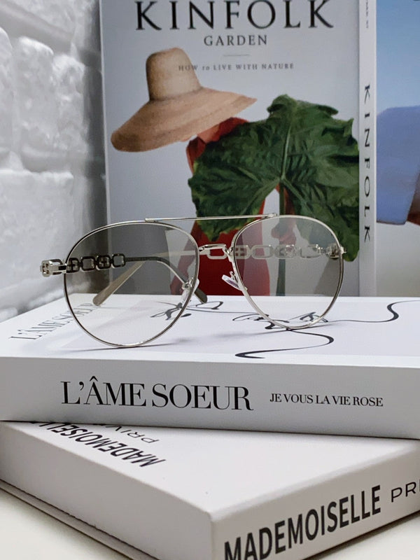 OCCHIALI DA SOLE CHAIN PILOT 581379 IN METALLO ARGENTO LENTI FUMO GRIGIO CHIARO