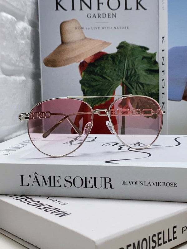 OCCHIALI DA SOLE CHAIN PILOT 581380 IN METALLO ARGENTO LENTI ROSA FUMO