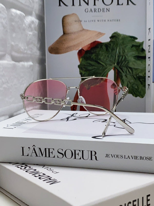 OCCHIALI DA SOLE CHAIN PILOT 581380 IN METALLO ARGENTO LENTI ROSA FUMO