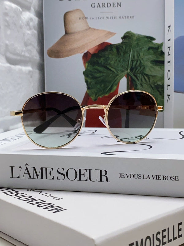 OCCHIALI DA SOLE ROUND SIGNATURE 581381 IN METALLO ORO CON LENTI GRIGIE FUMO