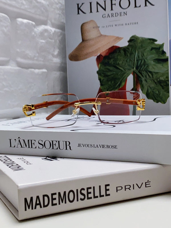 PANTHÈRE RECTANGULAR FRAME SUNGLASSES 555891 IN METAL AND WOODEN