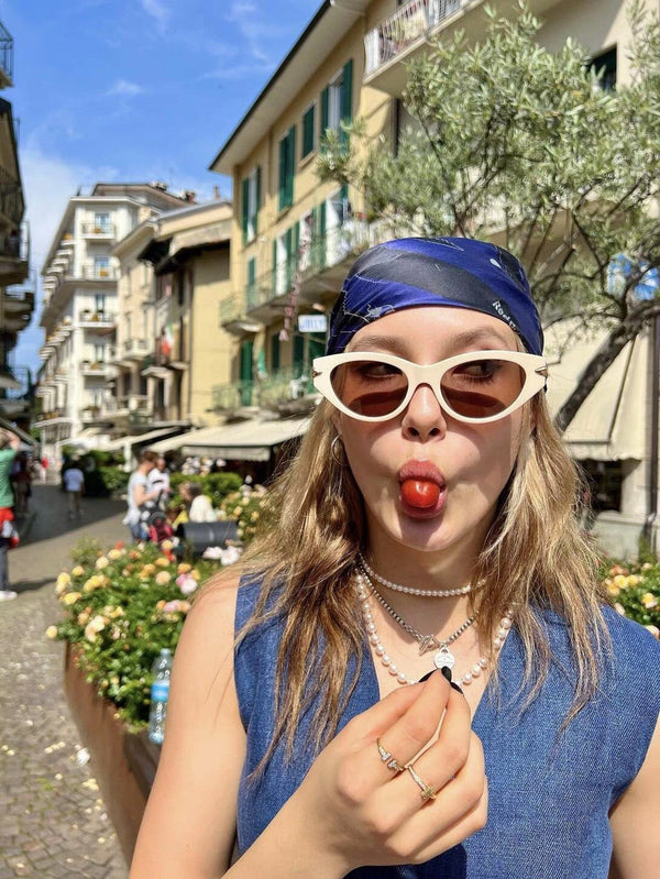 CAT EYE SUNGLASSES 576884 IN IVORY AND GOLD ACETATE