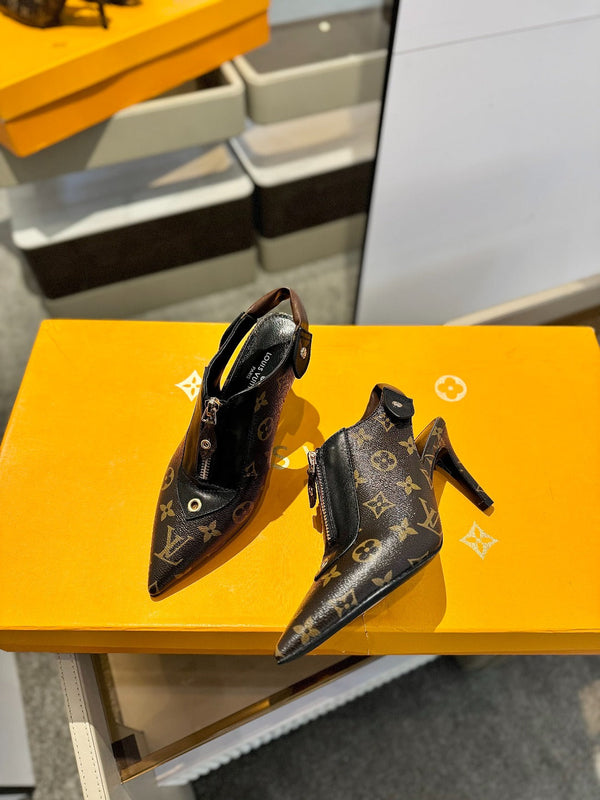 ALLURE HIGH 8 CM SLINGBACK IN CHOCOLATE BROWN MONOGRAM CALFSKIN