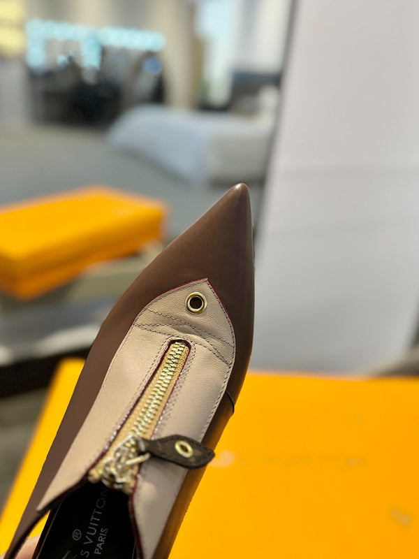 ALLURE HIGH 8 CM SLINGBACK IN CHOCOLATE MIX SAND BROWN CALFSKIN