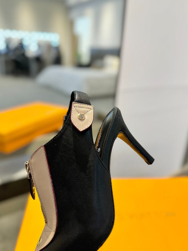 ALLURE HIGH 8 CM SLINGBACK IN BLACK MIX SAND BROWN CALFSKIN