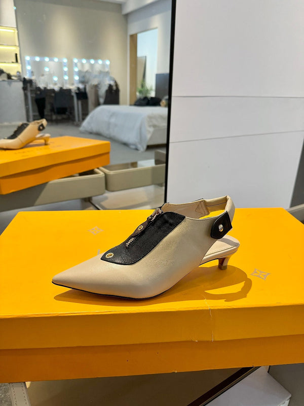 ALLURE HIGH 4.5 CM SLINGBACK IN SAND BROWN MIX BLACK CALFSKIN