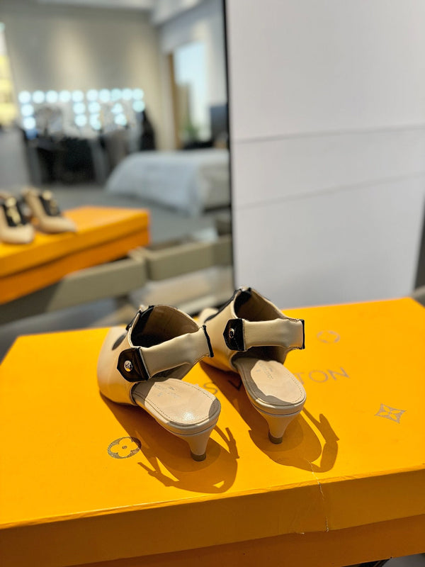 ALLURE HIGH 4.5 CM SLINGBACK IN SAND BROWN MIX BLACK CALFSKIN