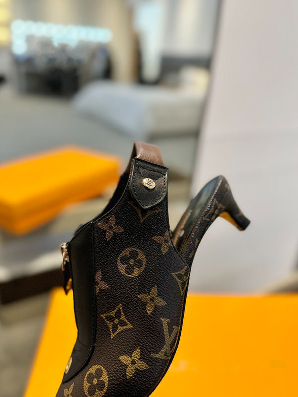 SANDALI ALLURE HIGH 4,5 CM IN PELLE DI VITELLO MONOGRAM MARRONE CIOCCOLATO