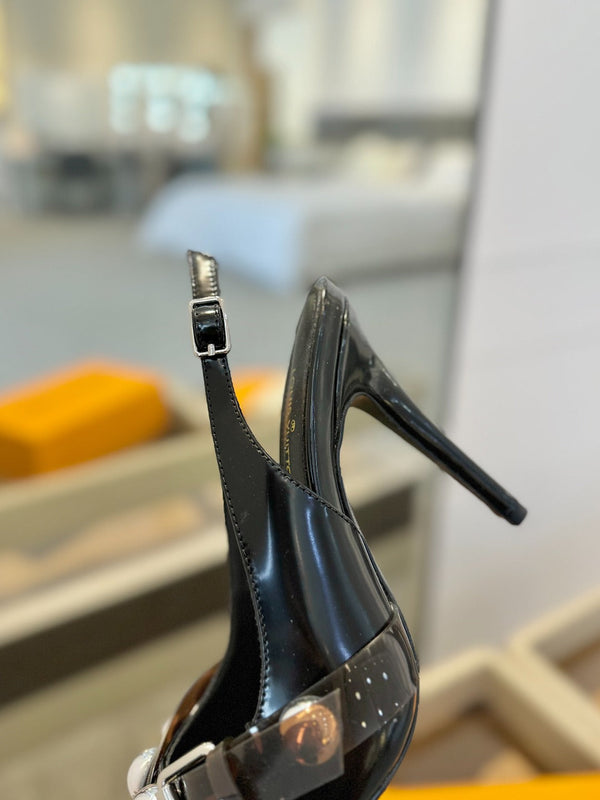 HIGH HEELS 95 MM IN BLACK PATENT CALFSKIN WITH CRYSTALS