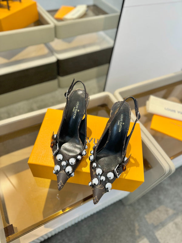 HIGH HEELS 95 MM IN CHOCOLATE BROWN MONOGRAM CALFSKIN WITH CRYSTALS