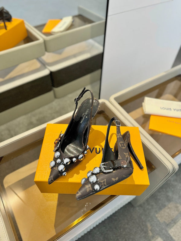 HIGH HEELS 95 MM IN CHOCOLATE BROWN MONOGRAM CALFSKIN WITH CRYSTALS