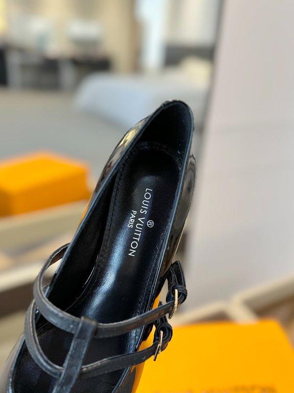 HIGH PUMP 5 CM TRIPLE-STRAP IN BLACK PATENT CALFSKIN