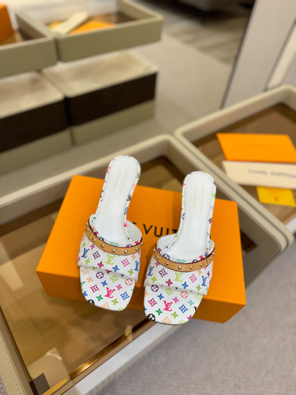 LV x TM 6AM Mule 4cm White and Multicolored Monogram coated canvas 241211