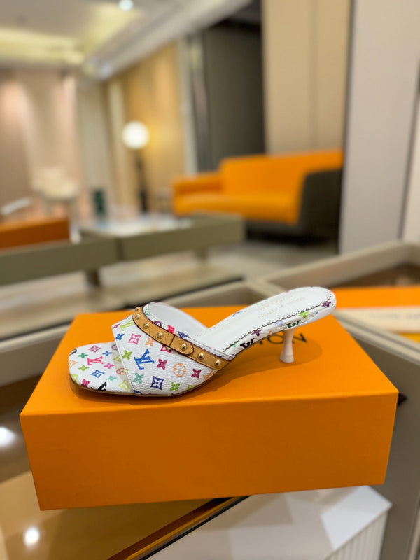 LV x TM 6AM Mule 4cm White and Multicolored Monogram coated canvas 241211