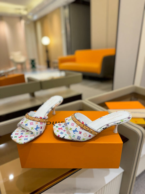 LV x TM 6AM Mule 4cm White and Multicolored Monogram coated canvas 241211