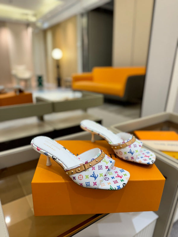 LV x TM 6AM Mule 4cm White and Multicolored Monogram coated canvas 241211