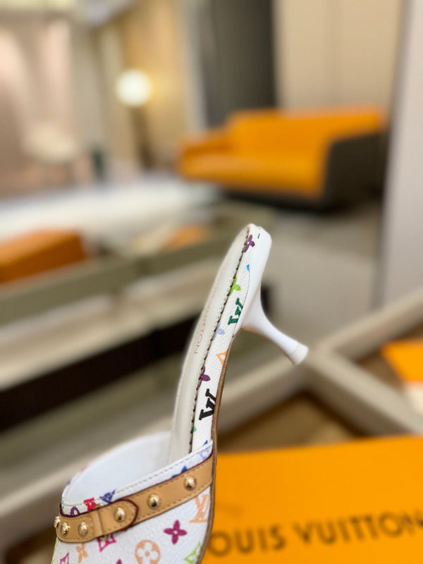 LV x TM 6AM Mule 4cm White and Multicolored Monogram coated canvas 241211