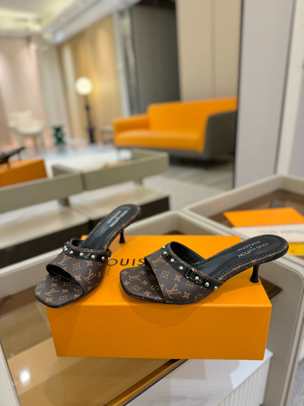 LV x TM 6AM Mule 4cm Brown Monogram coated canvas 241212