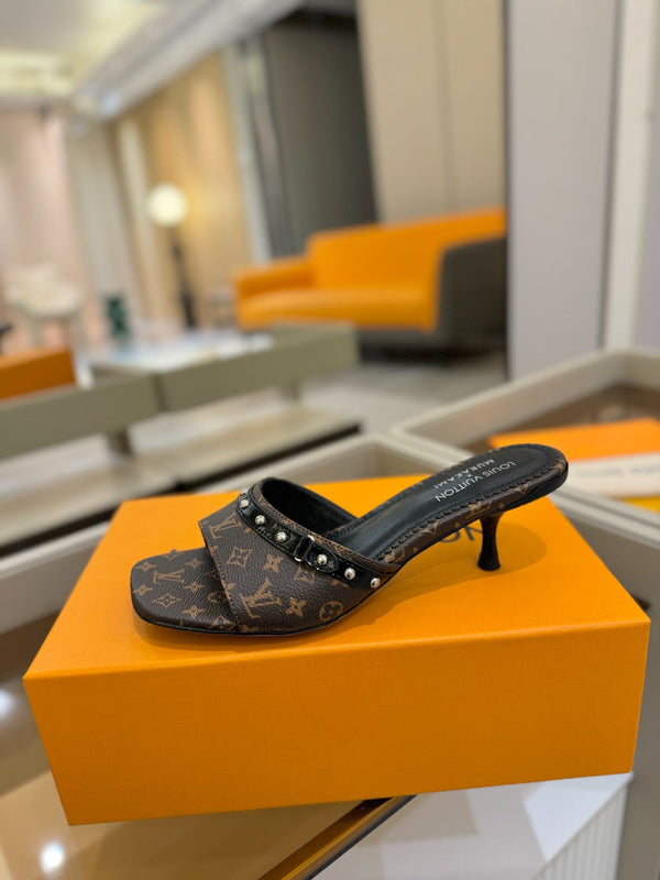 LV x TM 6AM Mule 4cm Brown Monogram coated canvas 241212