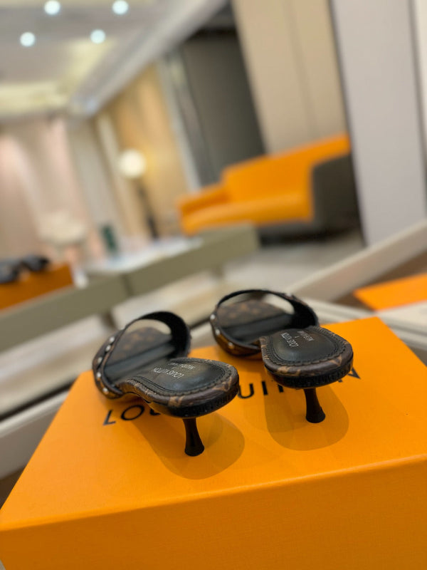 LV x TM 6AM Mule 4cm Brown Monogram coated canvas 241212