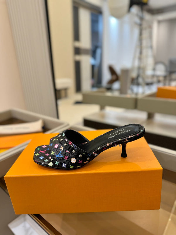 LV x TM 6AM Mule 4cm Black and Multicolored Monogram coated canvas 241213