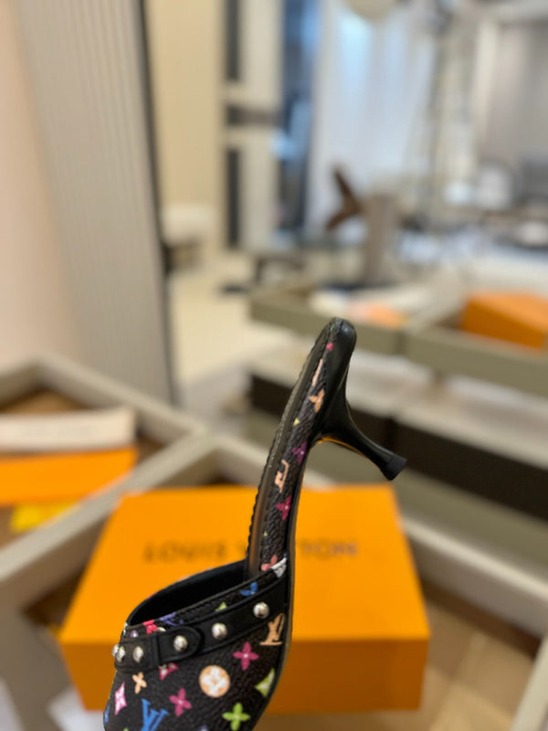 LV x TM 6AM Mule 4cm Black and Multicolored Monogram coated canvas 241213