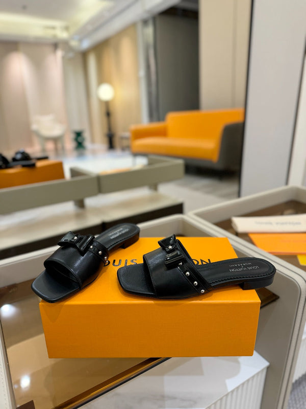 LV x TM 6AM Flat Mule Black Sheepskin 241219