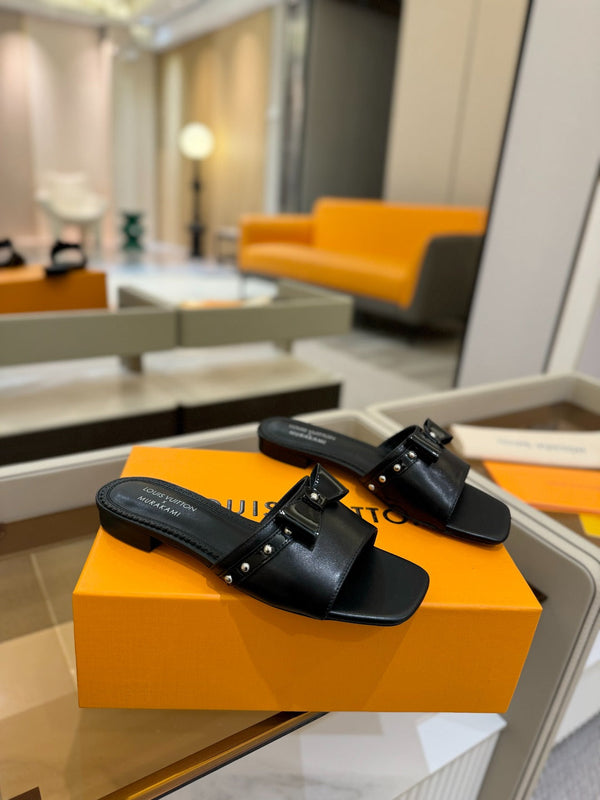 LV x TM 6AM Flat Mule Black Sheepskin 241219