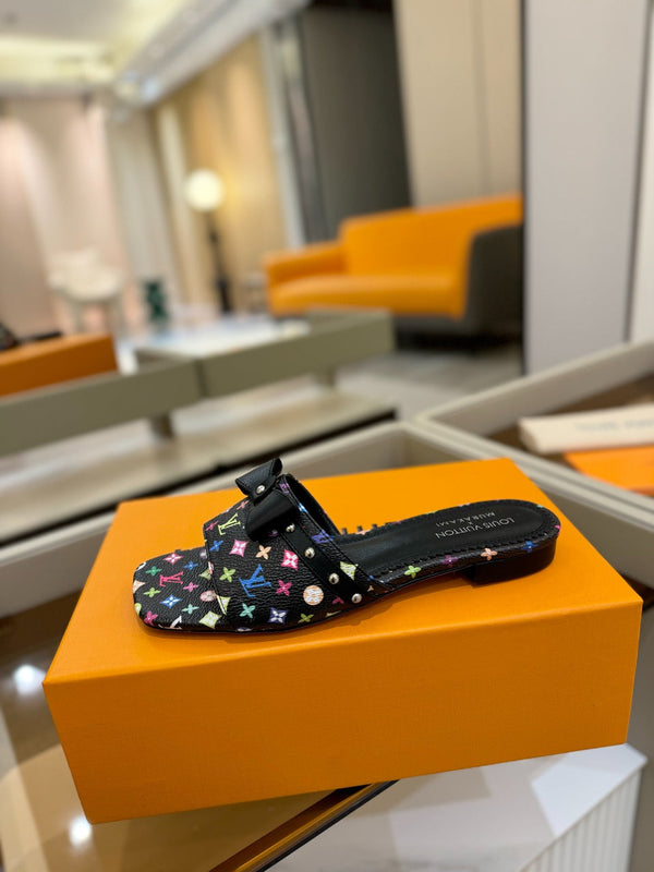 LV x TM 6AM Flat Mule Black and Multicolored Monogram coated canvas 241226