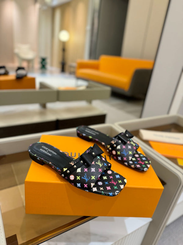 LV x TM 6AM Flat Mule Black and Multicolored Monogram coated canvas 241226