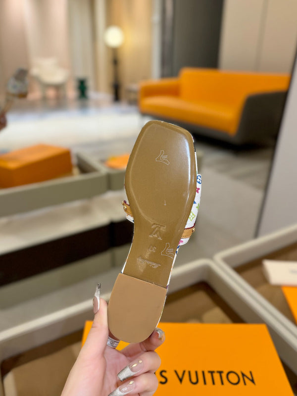 LV x TM 6AM Flat Mule White and Multicolored Monogram coated canvas 241225