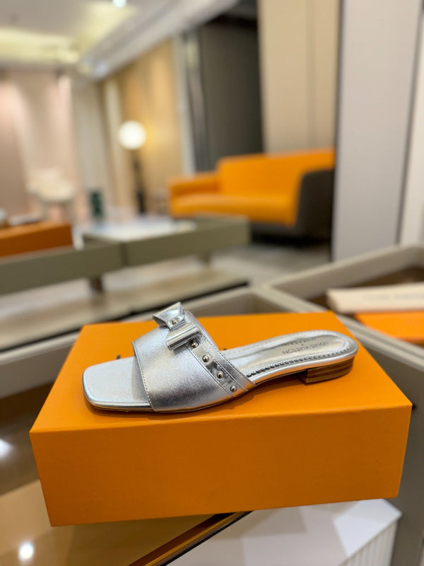 LV x TM 6AM Flat Mule Silver Metallic Sheepskin 241221