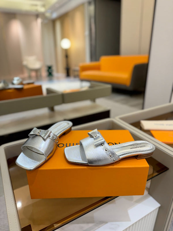 LV x TM 6AM Flat Mule Silver Metallic Sheepskin 241221