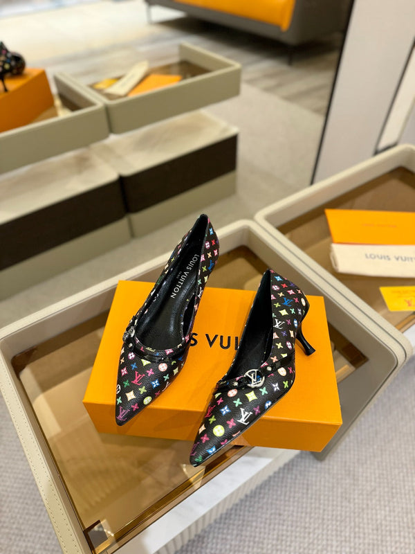 6AM 4cm Décolleté in tela monogramma nera e pelle verniciata 241194