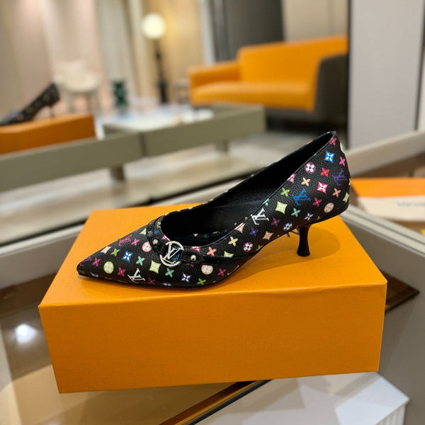 6AM 4cm Décolleté in tela monogramma nera e pelle verniciata 241194