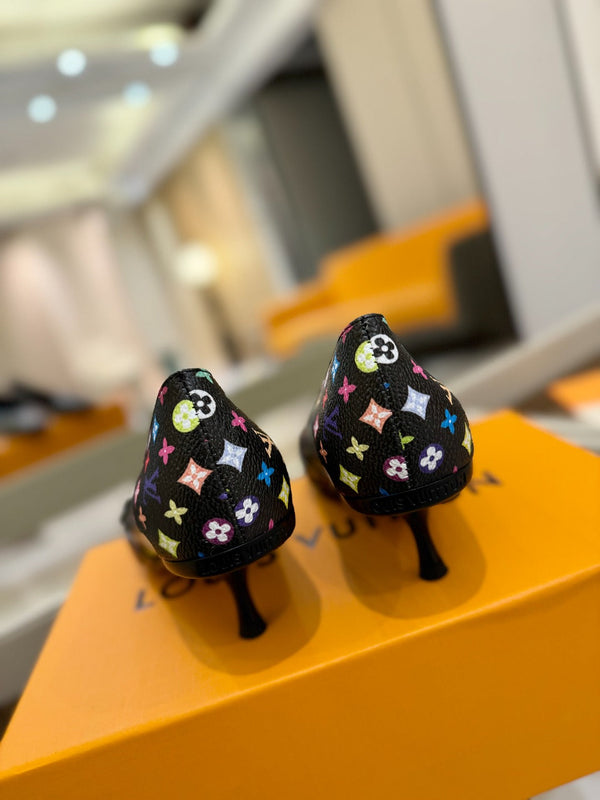 6AM 4cm Décolleté in tela monogramma nera e pelle verniciata 241194