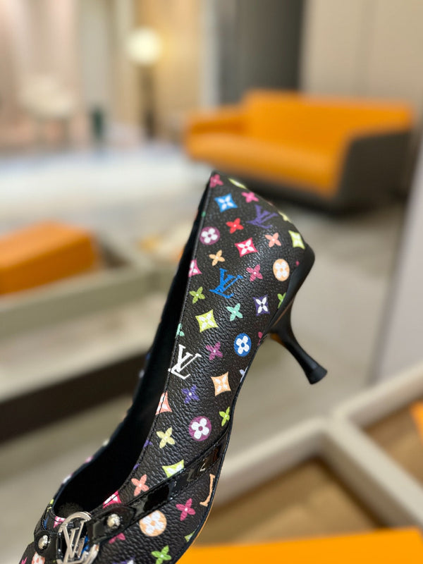 6AM 4cm Décolleté in tela monogramma nera e pelle verniciata 241194