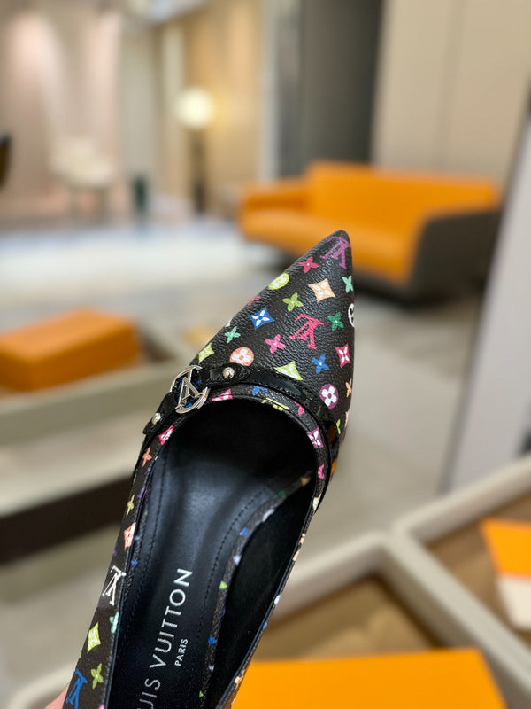 6AM 4cm Décolleté in tela monogramma nera e pelle verniciata 241194